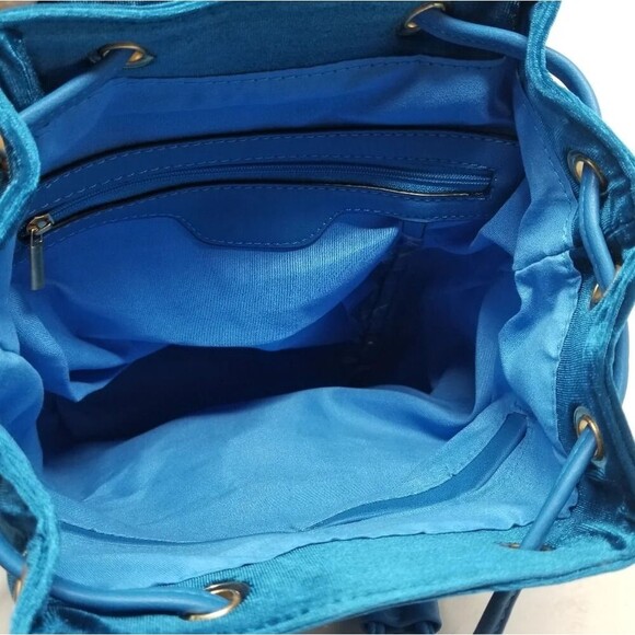 Teal Blue Quilted Drawstring backpack purse main image 5
